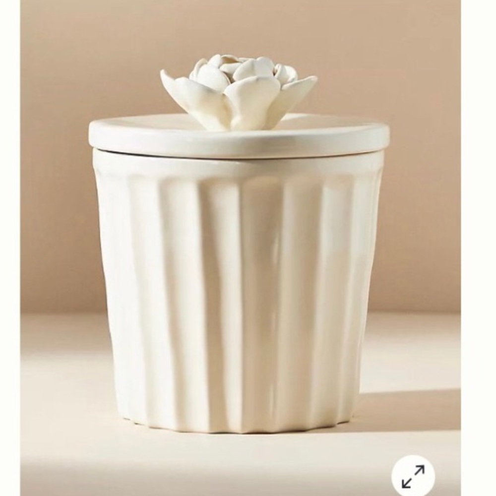 Anthropologie Canister Glazed Stoneware Floral New In Box